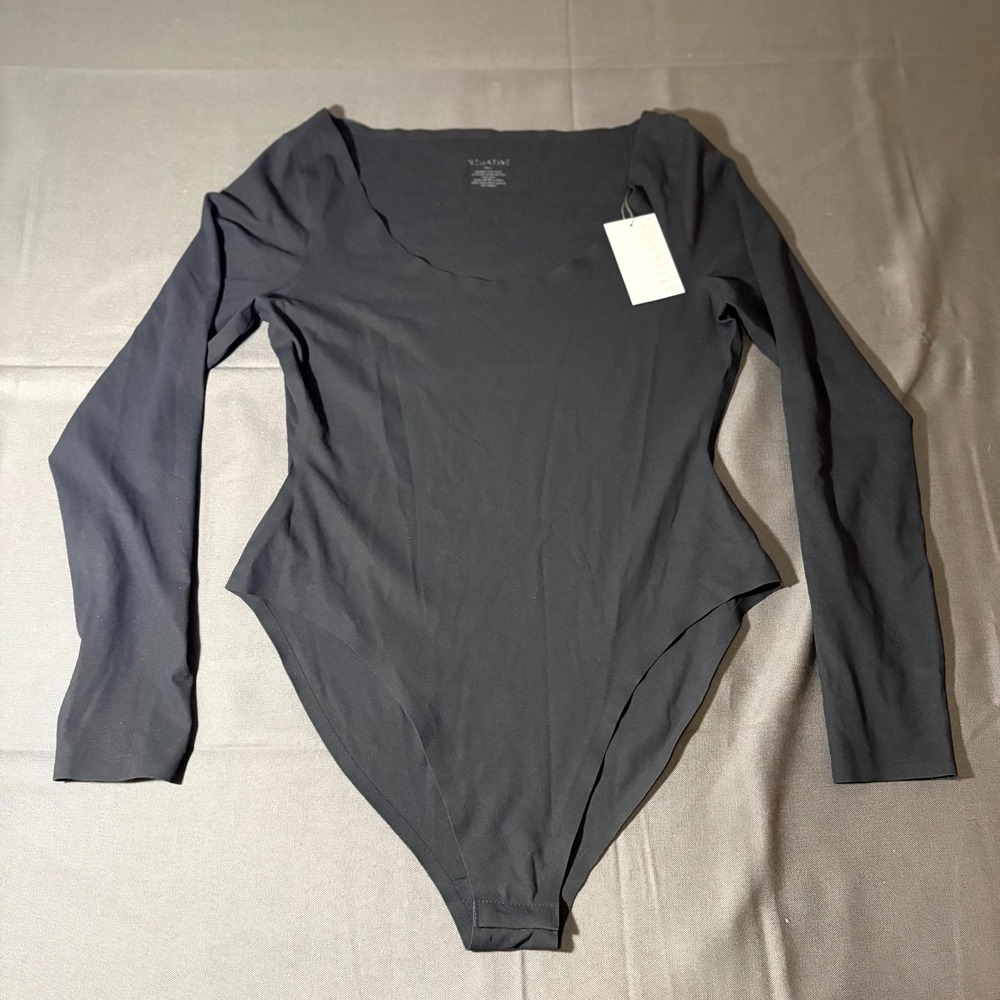 Negative Base Capsule Wardrobe Bodysuit Womens L Black Nylon Stretch Scoop Neck